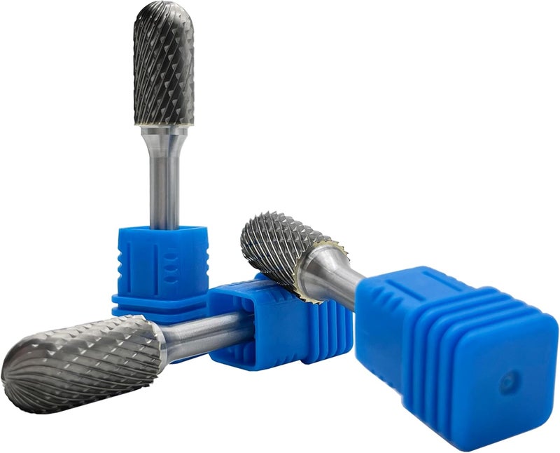 LU&MN Tungsten Carbide Burr Cylinder Shape SC-5 with Radius End Double Cut Rotary Burr File (1/2" Cutter Dia X 1"Cutter Length) with 1/4'' shank,3PCS - Image 2
